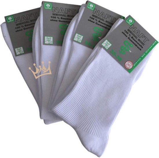 100% katoenen medische sokken - Wijde boord - Dames - Heren - 4 paar