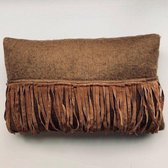 kussen bruin met suede franjes