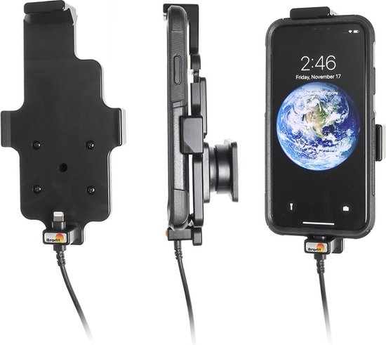 Brodit houder geschikt voor Apple iPhone X / Xs met of zonder hoes Actieve houder met 12V USB plug - Brodit