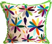 Otomi kussen hoes met groene pompoms