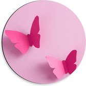 Dibond Wandcirkel - Roze Vlinders op Roze Achtergrond - 30x30cm Foto op Aluminium Wandcirkel (met ophangsysteem)