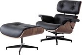 Mobler & Co - Fauteuil - Leer - Walnoot - Inclusief Hocker