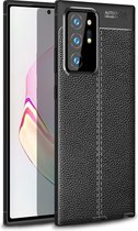Samsung Note 20 Ultra Hoesje Shock Proof Siliconen Hoes Case | Back Cover TPU met Leren Textuur - Zwart