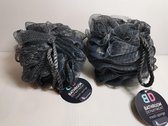 Set van 2 mesh sponzen met stevig satijnen touw  kleur zwart