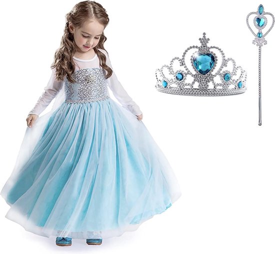Het Betere Merk - Verkleedkleren meisje - Frozen - Elsa Jurk Sleep - maat 128/134 (140) Prinsessenjurk Meisje
