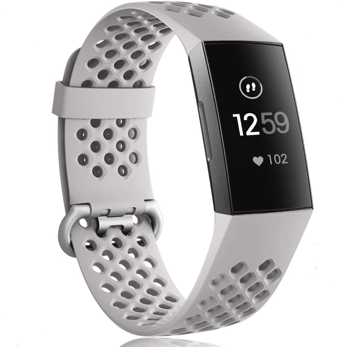geschikt voor Fitbit geschikt voor Fitbit Charge 3 siliconen bandje met gaatjes - grijs - Maat L