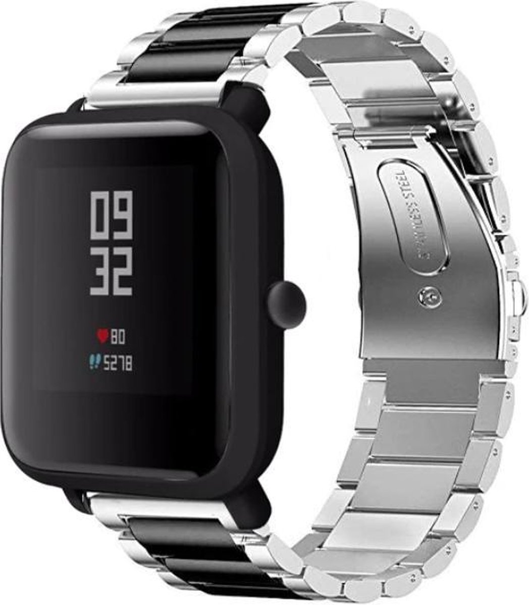 Geschikt voor Xiaomi Amazfit Bip stalen band - zilver/zwart - 42mm