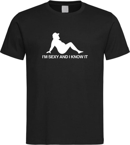 Zwart T Shirt met  " I'M Sexy and i Know It " print Wit size M