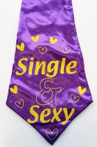 Stropdas paars met de tekst Single & Sexy stropdas - feest - paars - party - vrijgezellenfeest