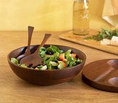 Qalara Salad Bowl Set - Mango Houten Salade Kommen Set van 4 items, Bruin
