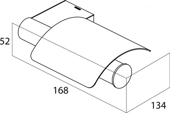 Dessin technique d'un porte-rouleau de toilette noir avec abattant, avec dimensions.