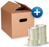 50 handzame verhuisdozen met handvat + 3 rollen tape