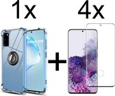 Samsung Galaxy S20 hoesje Kickstand Ring shock proof case transparant magneet - Full Cover - 4x samsung s20 screenprotector