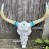 JMS Fashion - Buffel - Schedel - skull - Ibiza - kop - hoorns - polystone - buffelschedel - dierenhoofd - versierd - interieur design - Turkoois - Turquoise