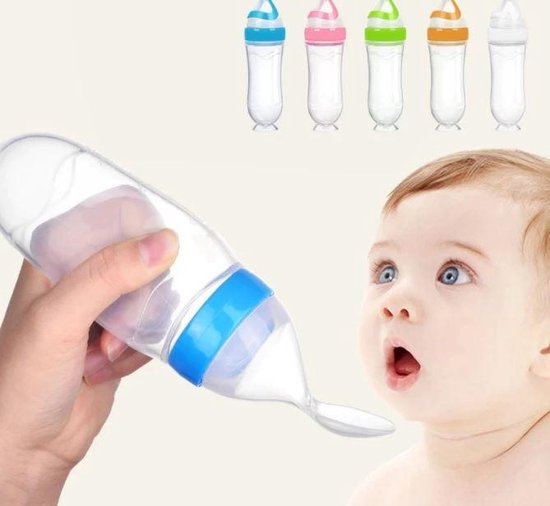 Baby Knijpfles - Baby knijpfles met lepel - 90ml - Blauw - Feeding spoon - Flesje met lepel - Knijpfles - Silicone - Baby fles met zuignap van $ — afbeelding 3
