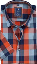 Redmond heren overhemd regular fit - korte mouw - oranje met blauw geruit (contrast) - Strijkvriendelijk - Boordmaat: 41/42