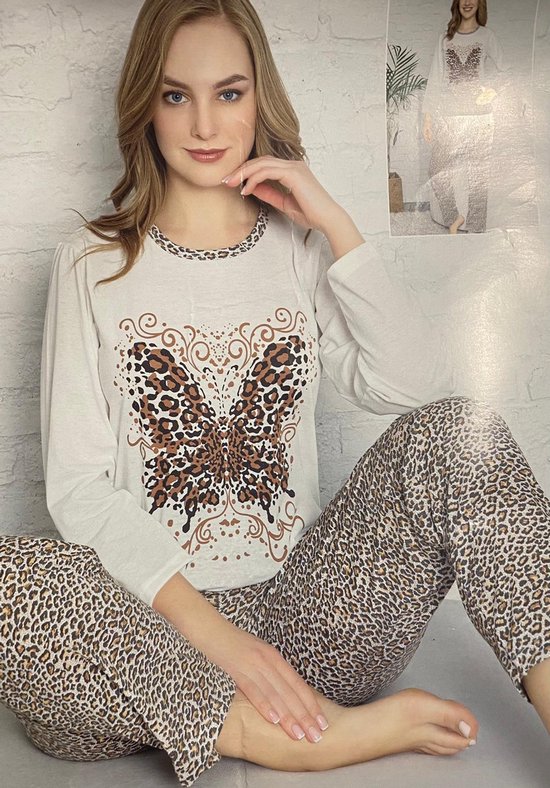 Ensemble pyjama femme avec imprimé panthère/image papillon M 34-36  blanc/marron | bol.com