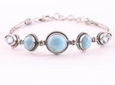 Bewerkte zilveren armband met larimar, blauwe topaas en koningsschakels