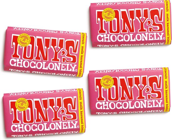 Tony's Chocolonely Melk Karamel Biscuit​​ Chocolade Reep - 4 x 180 gram Chocola