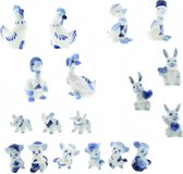 Delfts Blauw beeldjes / figuurtjes dieren set olifant/ haasjes/ katten (ca 6-9 cm)