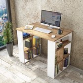 Claus & Clyde© Lucca - Bureau met boekenkast - Computertafel - Boekenkast - Compact - Hout - Wit- Eiken- Bruin