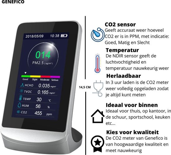 Appareil de mesure de qualité de l'air PCE-EM, mesure du HCHO, TVOC,  température, humidité de l'air