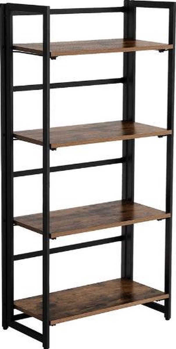 Segenn's Standing Shelf - Boekenplank - Opklapbare plank - plank met 4 niveaus - Multifunctioneel - keukenplank - snelle montage voor woonkamer - slaapkamer - keuken - industrieel design - Vintage Bruin-Zwart