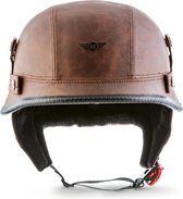 D34 Bruin Leren Duitse scooter, motorhelm, pothelm maat, M, hoofdomtrek 57-58Cm