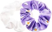 Nouka scrunchies, lila madeliefjes/wit set van 2