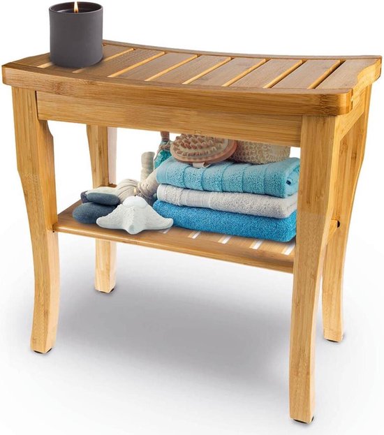 Bamboe Badkamer Kruk met Zitje Douche Bankje Wastafel Rek Organizer