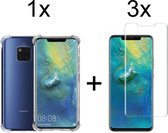 Huawei Mate 20 Pro hoesje shock proof case transparant - 3x Beschermglas Huawei Mate 20 Pro Screenprotector UV