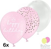 Happy Birthday ballonnen set, lichtroze, 6 stuks, 30 cm