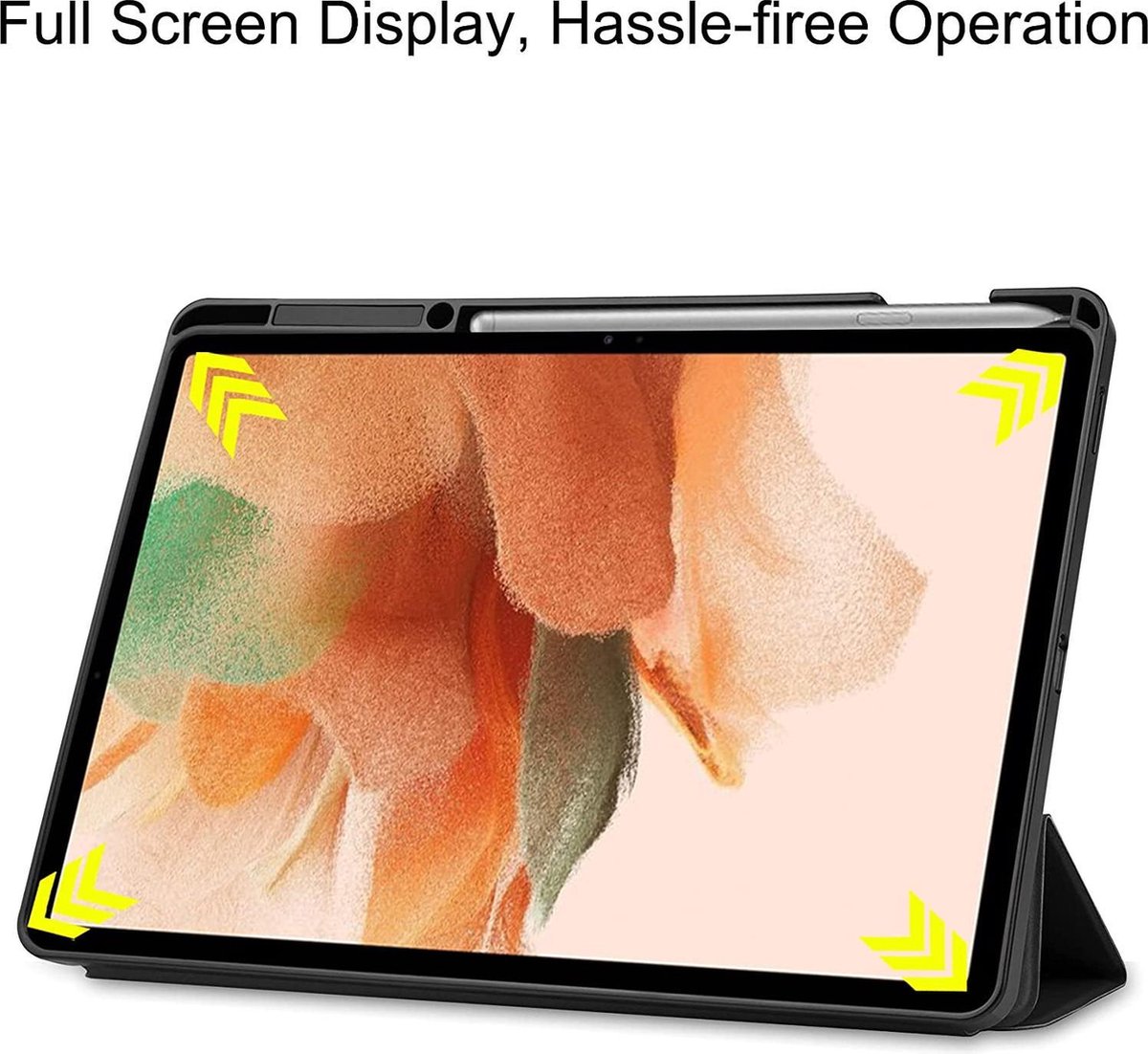 Samsung Galaxy Tab S7 hoes - Étui pour tablette Smart Tri-Fold avec porte- stylo - Zwart