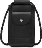 Bagwise® Telefoontasje - Telefoonhoesje met halskoord - Crossbodytasje - Nektasje -Vegan Leer (17x10cm) 01 - Zwart