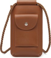 Bagwise® Telefoontasje - Telefoonhoesje met halskoord - Crossbodytasje - Nektasje-Vegan Leer (17x10cm) 01 - Bruin