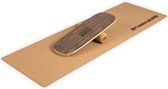 BoarderKING Indoor board Flow balance board + mat + roller hout / kurk - 27 x 15 x 75 cm  - Walnoot