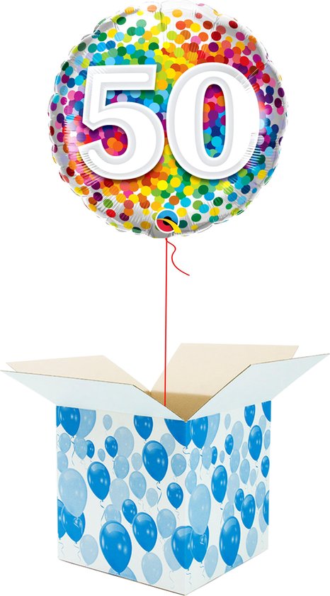 Helium Ballon Verjaardag - gevuld met helium - 50 Jaar - Confetti dots - Cadeauverpakking - Happy Birthday - Folieballon - Helium ballonnen verjaardag
