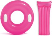 Zwemband met handgrepen 76 cm + luchtbed 83 x 76 cm neon roze