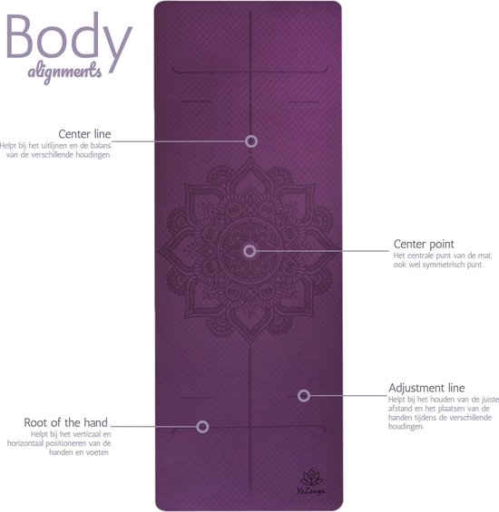 YoZenga Premium Mat Mandala Flower Purple/Pink - Yoga Mat - Extra Dikke Antislip TPE Sportmat - Duurzaam & Lichtgewicht - Inclusief Draagriem van YoZenga — afbeelding 5