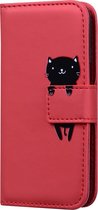 GSMNed – Leren telefoonhoes Rood – Luxe iPhone 7/8/SE hoesje – iPhone hoes met Printje – pasjeshouder – Portemonnee – Rood