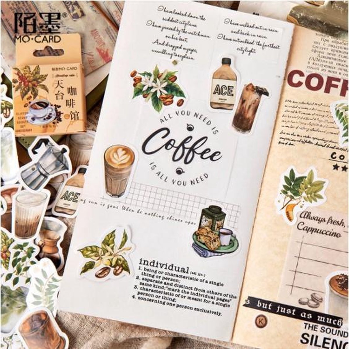 46 Sticker Rondom Koffie - Thema Koffie en Koffieplanten En Bonen - C051 - Voor Scrapbook Of  Bullet Journal - Stickers Voor Volwassenen En Kinderen - Agenda Stickers - Decoratie Stickers — afbeelding 2