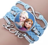 Kinder armbandje met Frozen afbeelding van Elsa en Anna lichtblauw