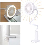 Livin' 2-in-1 LED Bureaulamp met Klem en Tafelventilator - Make Up Spiegel met LED Verlichting - Draagbare Mini Ventilator USB Oplaadbaar - Portable Clip Fan - 2 Wind en Licht sterkten - 360º