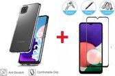 2-In-1 Screenprotector Hoesje Bescherming Protector Set Voor Samsung Galaxy A22 5G - Full Cover 3D Edge Tempered Glass Screen Protector Met Siliconen Back Bescherm Hoes Cover Case - Doorzicht