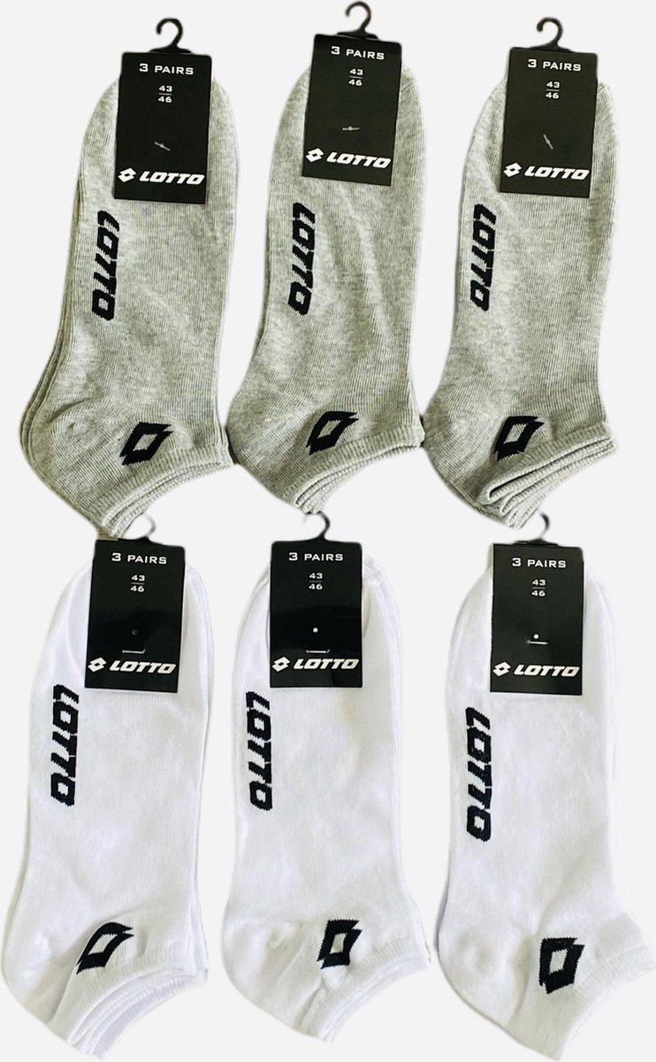 9 paar Wit + 9 paar Grijs LOTTO Sneakersokken Unisex Maat 43-46
