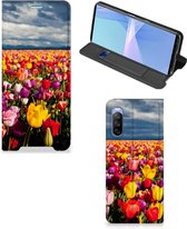 Stand Case Moederdag Cadeau Sony Xperia 10 III Telefoonhoesje met foto Tulpen