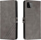 Voor Samsung Galaxy A22 5G Stiksels Stijl 2-Kleur Koe Textuur Horizontale Flip PU Lederen Case met Houder & Kaartsleuf & Lanyard (Grijs)