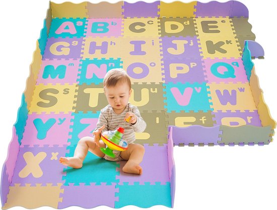 MiniWal Speelmat Baby XXL - Puzzelmat - Foam Tegels Speelkleed met hek