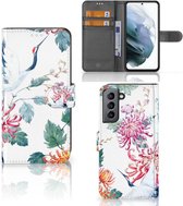 Telefoonhoesje Geschikt voor Samsung Galaxy S21 FE Wallet Bookcase Bird Flowers