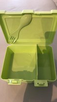 groene kinder lunchbox kid met clip vork/lepel aapjes
